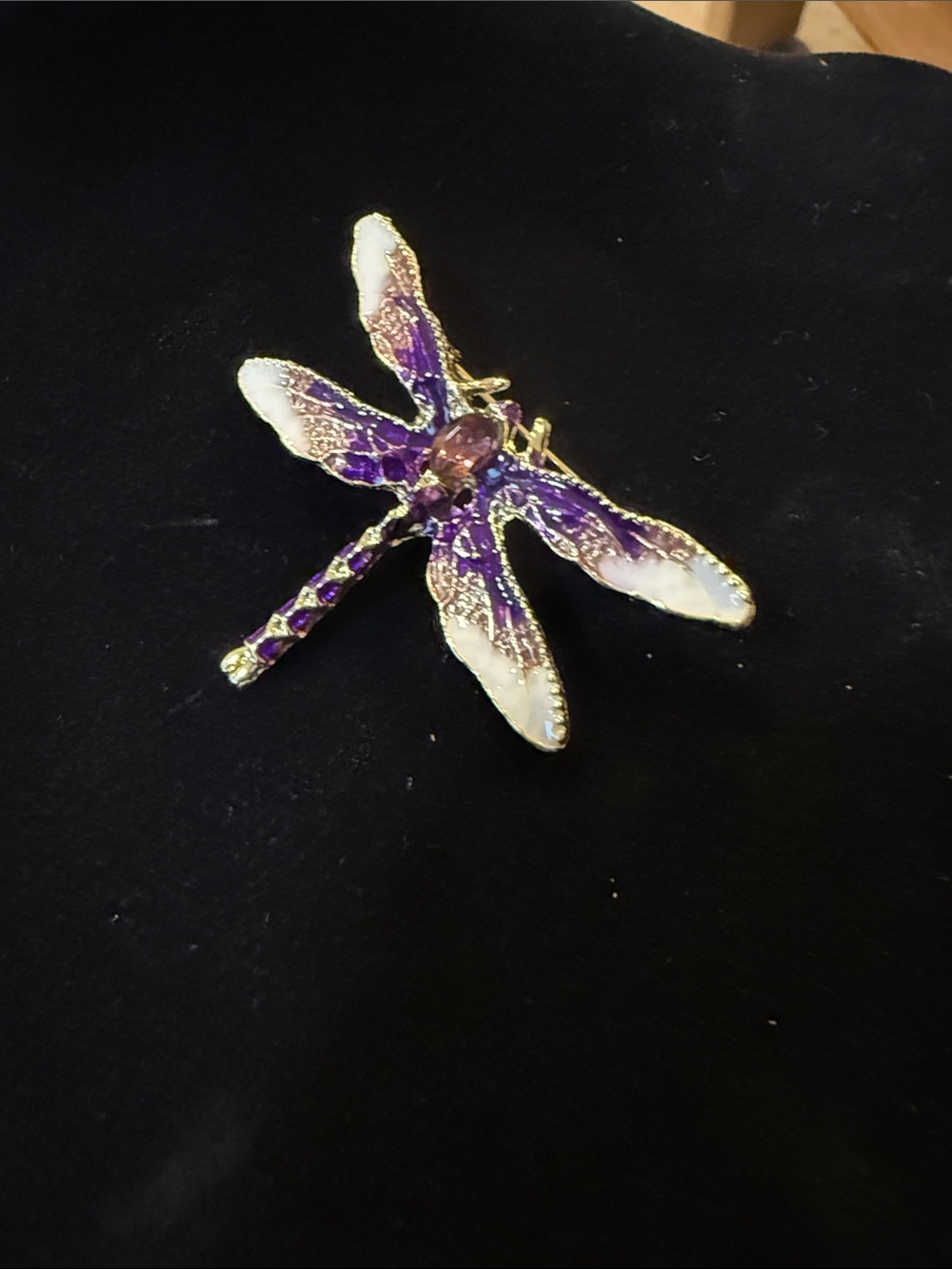 Purple and White Dragonfly Brooch - Elegant Women's Jewelry